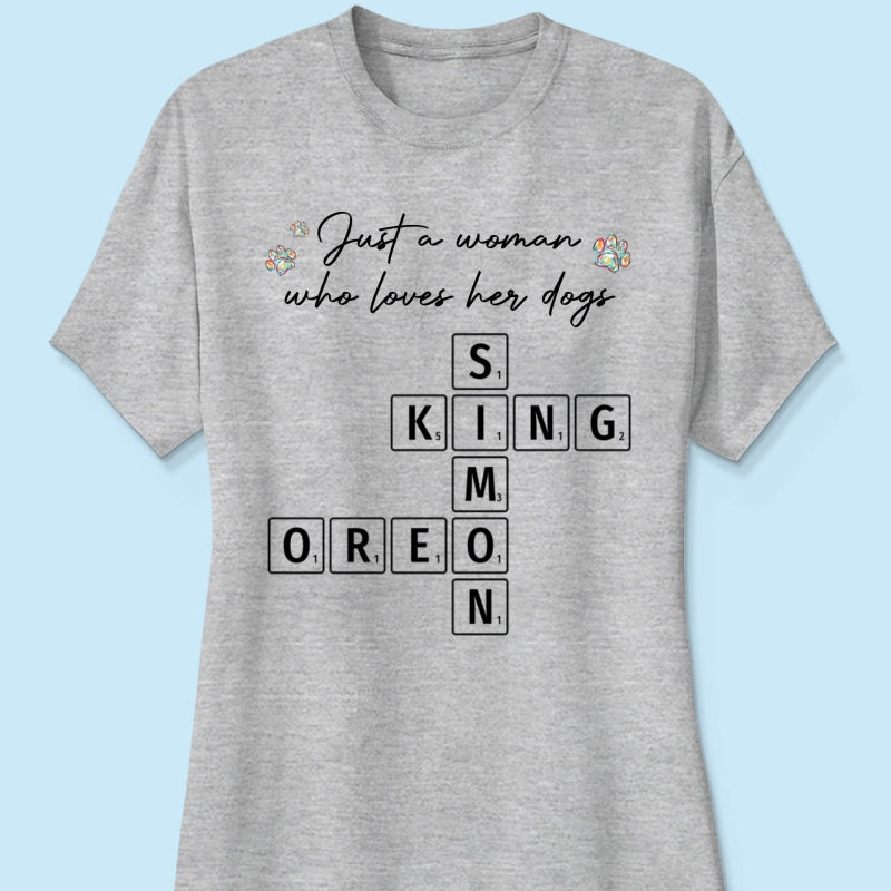 Just A Woman Who Loves Dogs Cats Crossword Puzzle Art Personalized Shirt