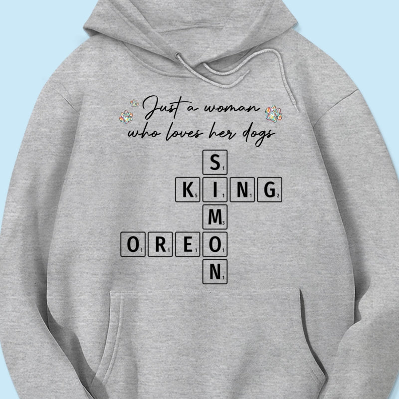Just A Woman Who Loves Dogs Cats Crossword Puzzle Art Personalized Shirt