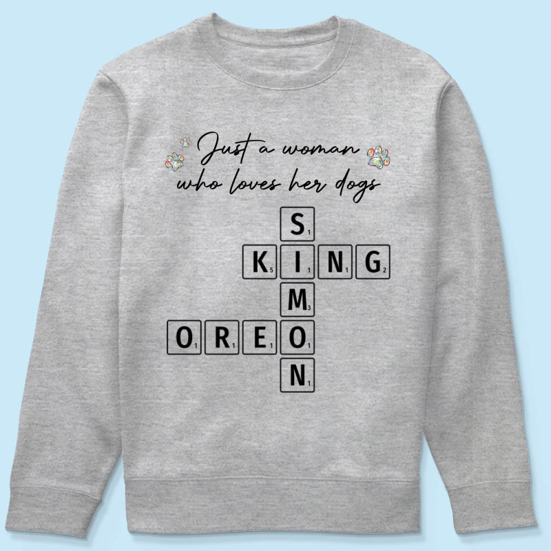 Just A Woman Who Loves Dogs Cats Crossword Puzzle Art Personalized Shirt