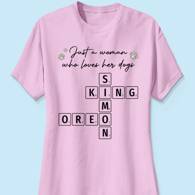 Just A Woman Who Loves Dogs Cats Crossword Puzzle Art Personalized Shirt