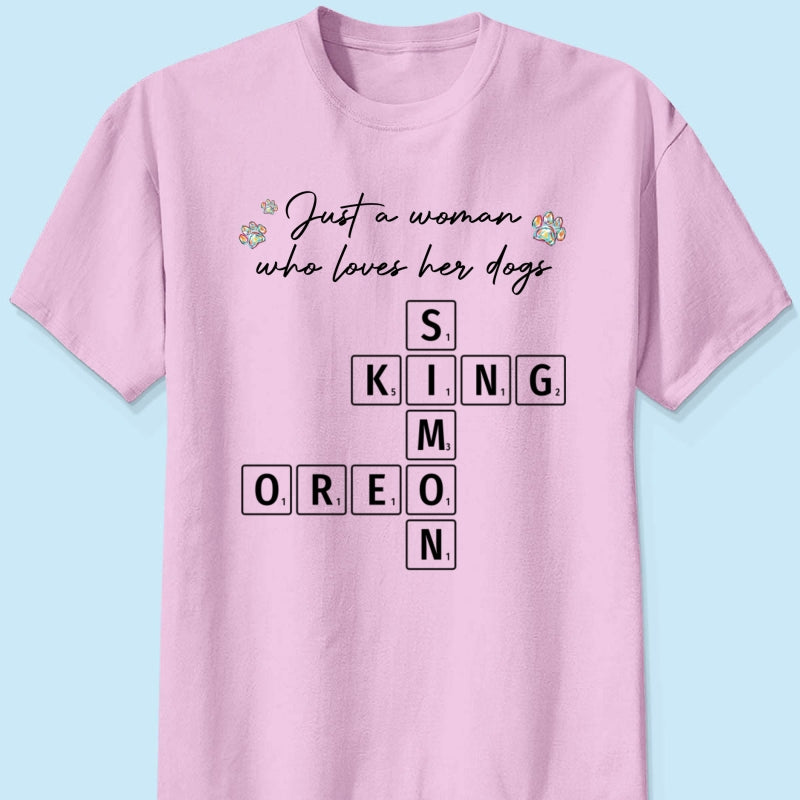 Just A Woman Who Loves Dogs Cats Crossword Puzzle Art Personalized Shirt