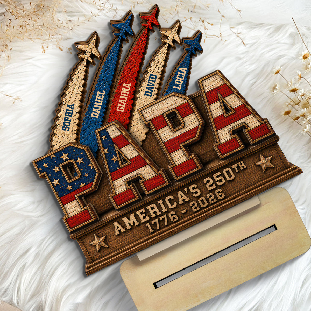 Dad Grandpa Nation Flag American 250th Anniversary - Personalized Wooden Plaque - Gift For Dad, Grandpa