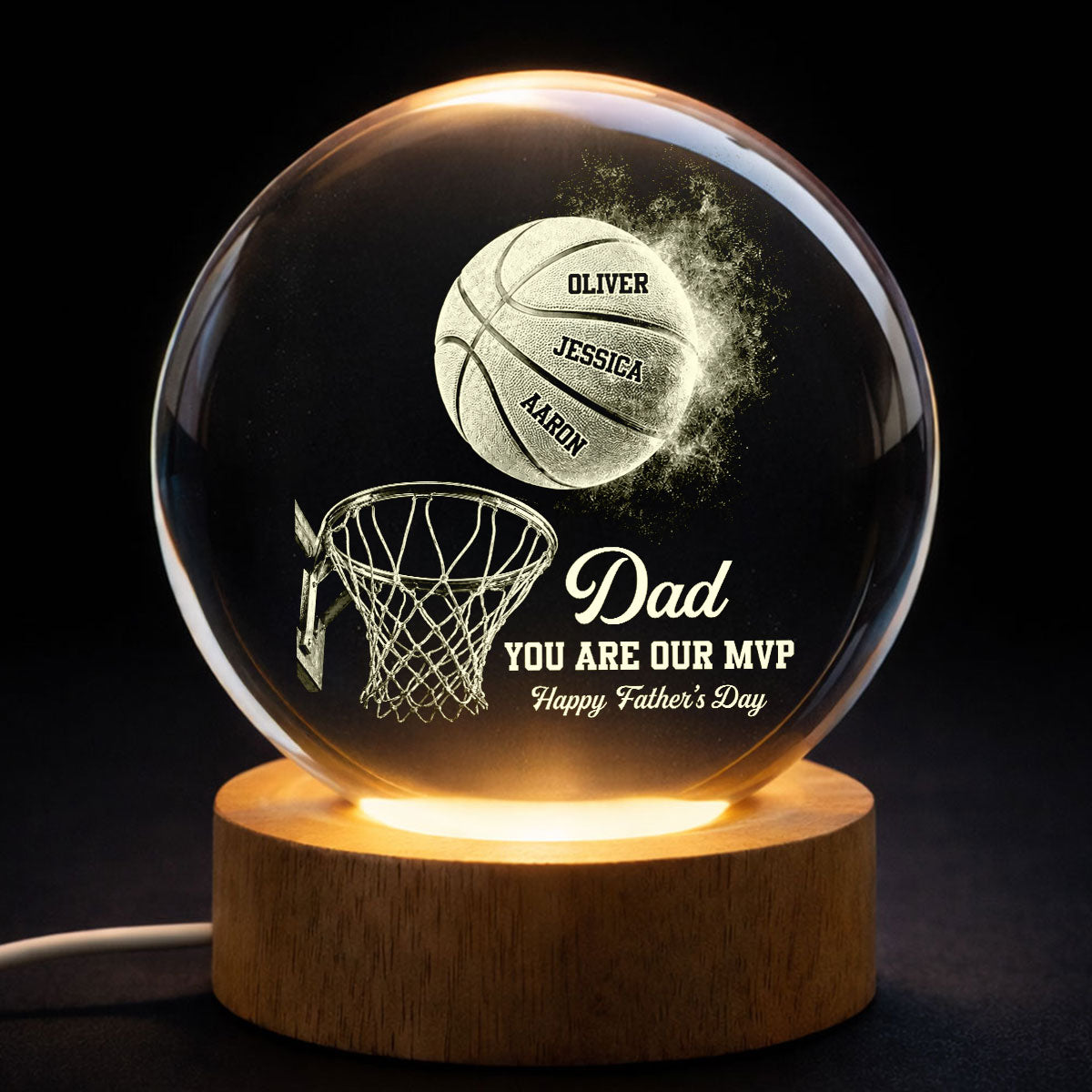 Basketball No 1 Dad Legend You Are Our MVP - Personalized Crystal Ball LED Night Light - Gift For Dad, Husband, Basketball Fans