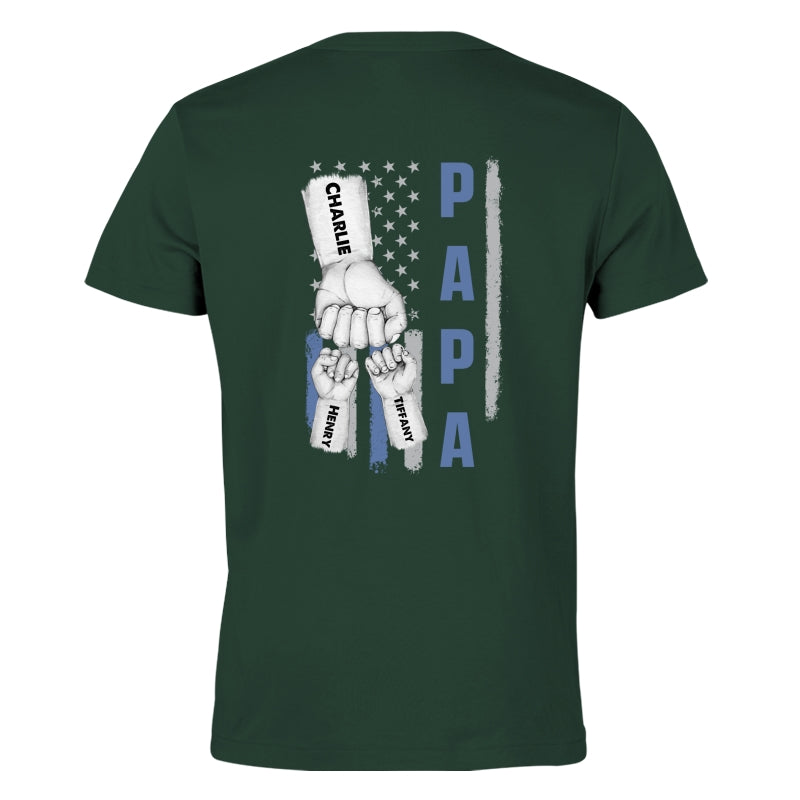 Dad Papa Grandpa Fist Bump American Flag Personalized Back Printed Shirt