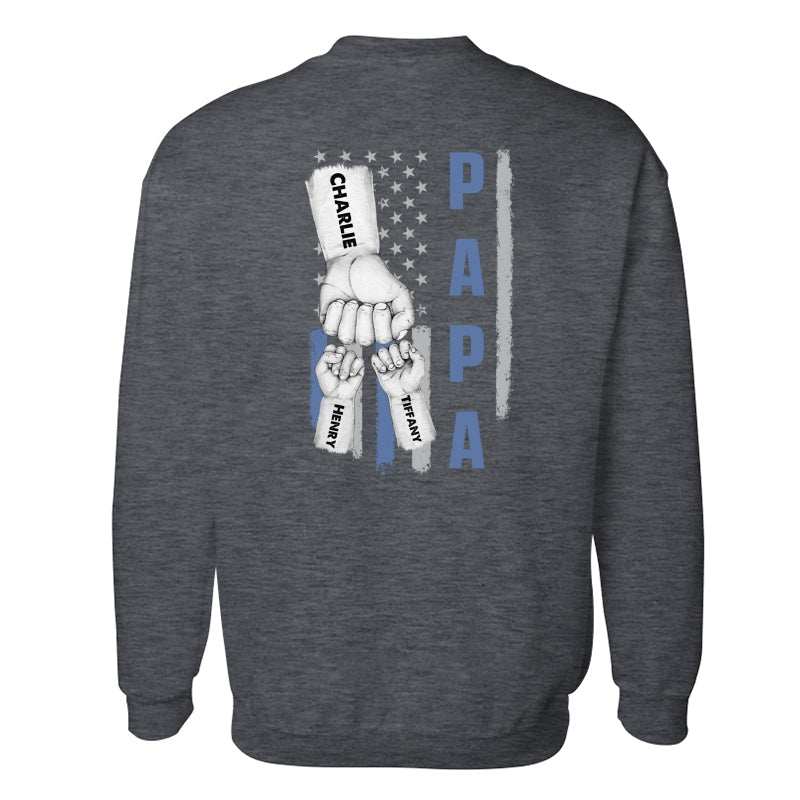 Dad Papa Grandpa Fist Bump American Flag Personalized Back Printed Shirt