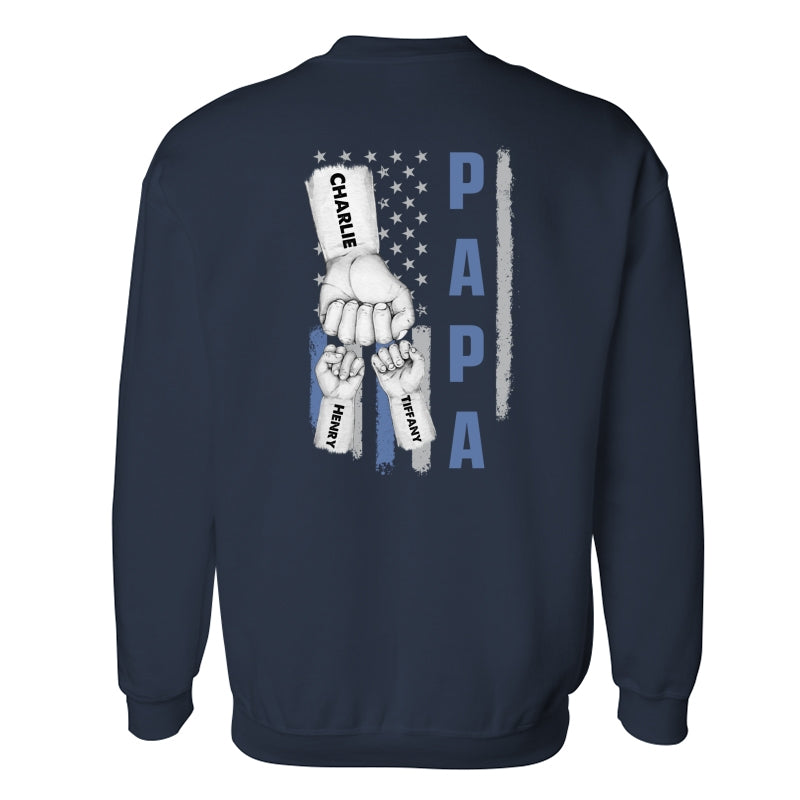 Dad Papa Grandpa Fist Bump American Flag Personalized Back Printed Shirt
