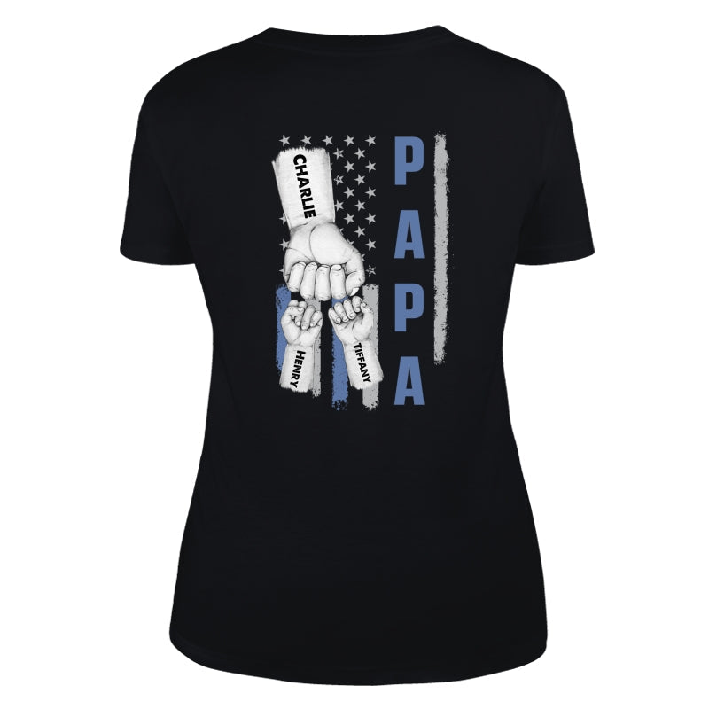 Dad Papa Grandpa Fist Bump American Flag Personalized Back Printed Shirt