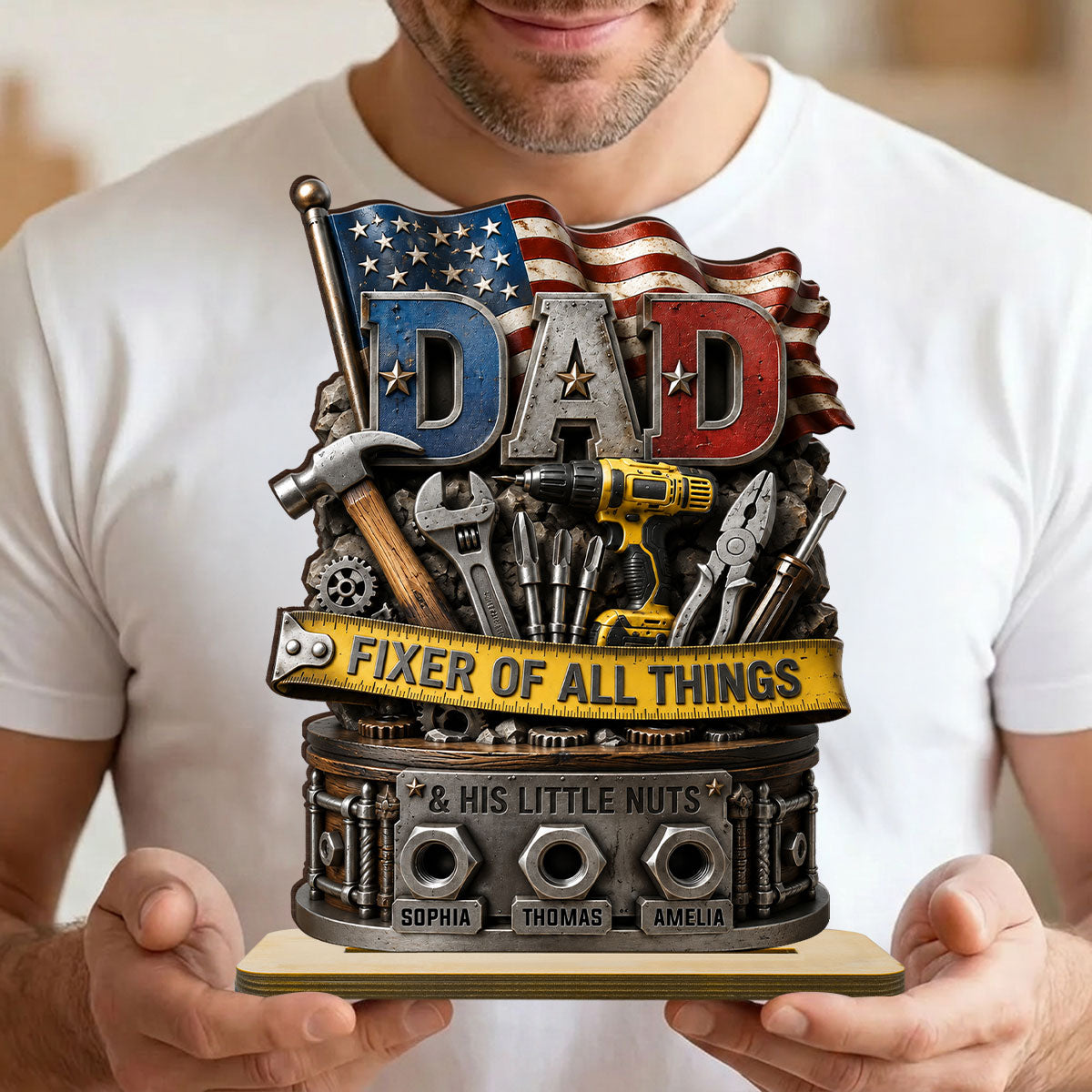 Dad Fixer of All Things Master Handyman- Personalized 2-Layered Wooden Plaque - Gift for Dad, Husband