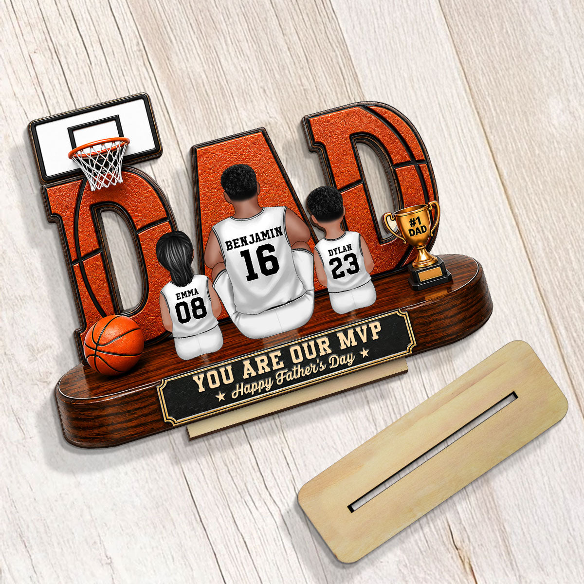 Basketball Dad Legend Daddy's Dream Team - Personalized 2-Layered Wooden Plaque - Unique Gift, Birthday Gift For Dad, Husband, Basketball Fans