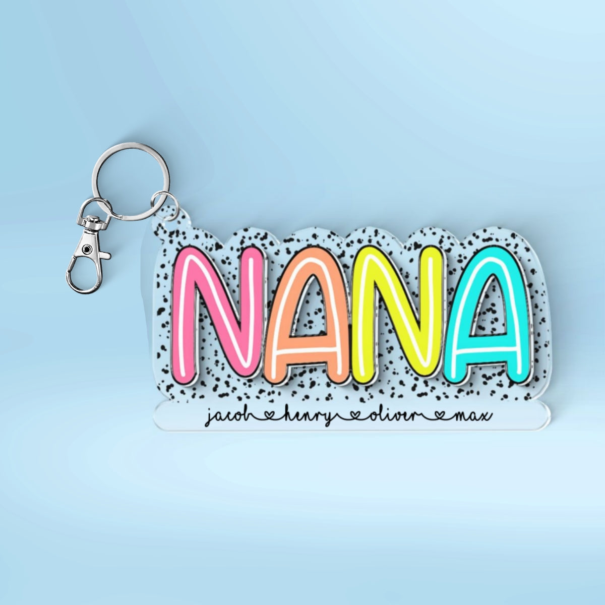 Grandma Mom With Kids Names Colorful Pattern Personalized 2-Layer Acrylic Keychain
