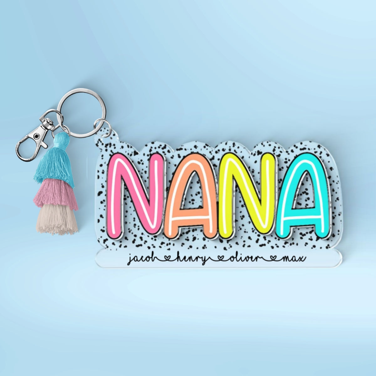 Grandma Mom With Kids Names Colorful Pattern Personalized 2-Layer Acrylic Keychain