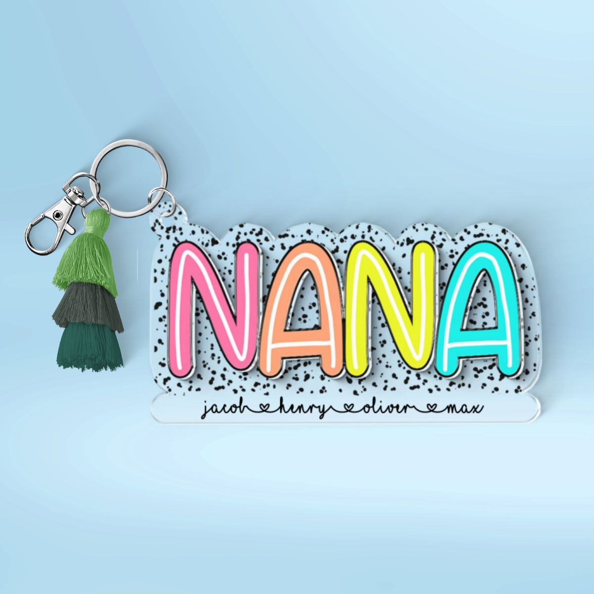 Grandma Mom With Kids Names Colorful Pattern Personalized 2-Layer Acrylic Keychain