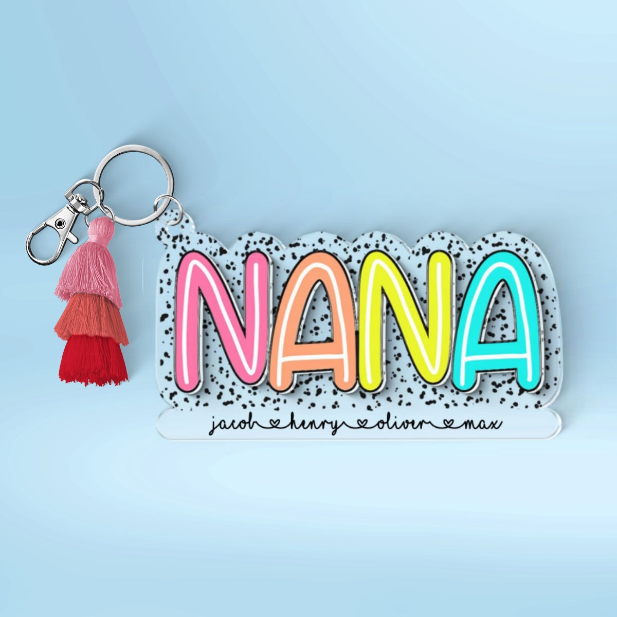 Grandma Mom With Kids Names Colorful Pattern Personalized 2-Layer Acrylic Keychain
