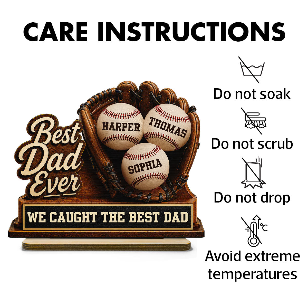 We Caught The Best Dad Baseball Glove - Personalized 2-Layered Wooden Plaque - Happy For Baseball Dad