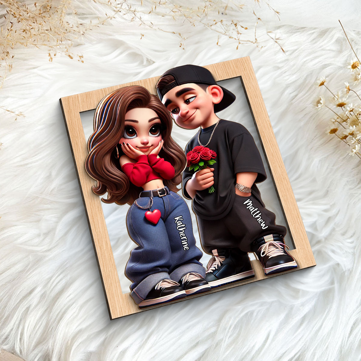 Personalized Y2K Couple 3D Effect Frame 2-Layer Wooden Plaque, Gift, Anniversary Gift For Him For Her