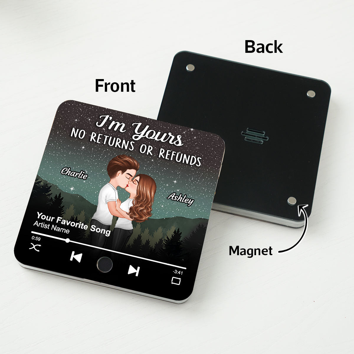 Couple Kissing Under Stars Personalized Music Fridge Magnet, Heartfelt 2025 Gift For Couple, For Him, For Her, Boyfriend, Girlfriend, Husband, Wife