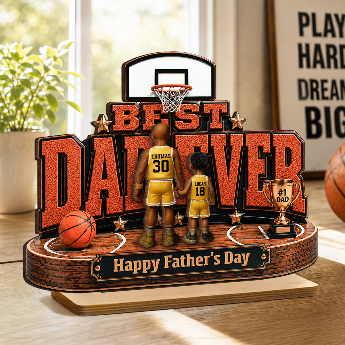 Best Basketball Dad Ever Our MVP - Personalized 2-Layered Wooden Plaque - Gift For Dad, Husband