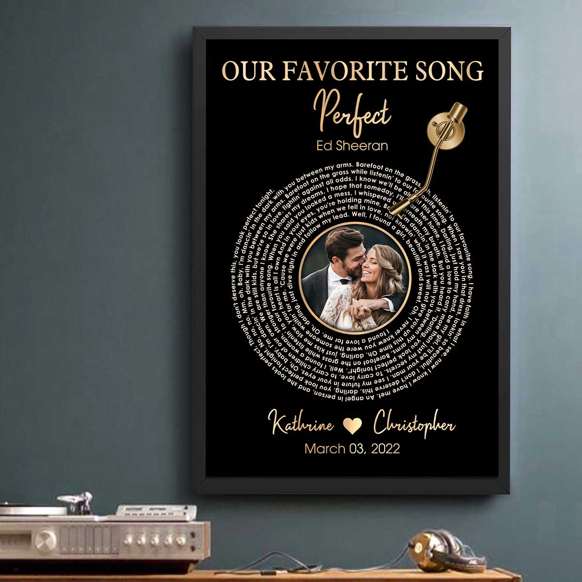 Upload Photo Metallic Effect Song Lyrics Art Personalized Poster, Anniversary Gift For Her, For Him