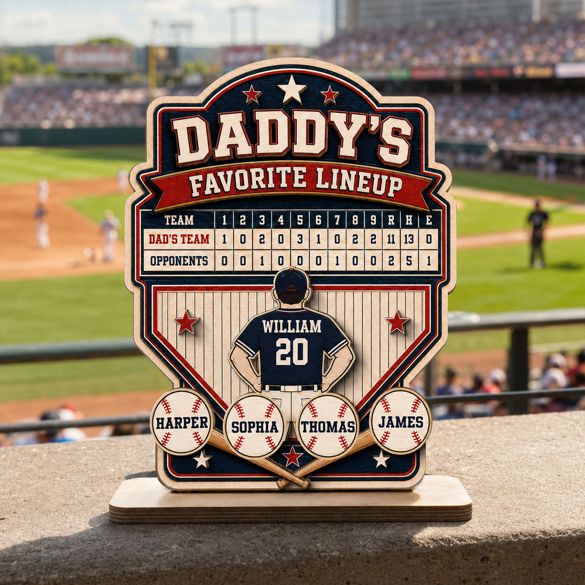 Baseball Dad Favorite Lineup - Personalized Wooden Plaque - Gift for Dad, Husband
