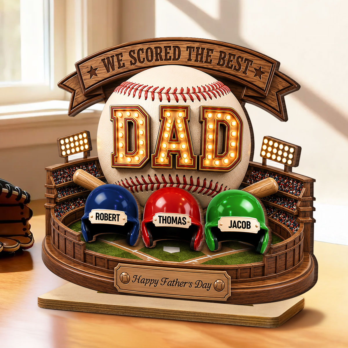 Baseball Dad The Greatest Champion Trophy - Personalized 2-Layered Wooden Plaque - Gift For Dad, Husband