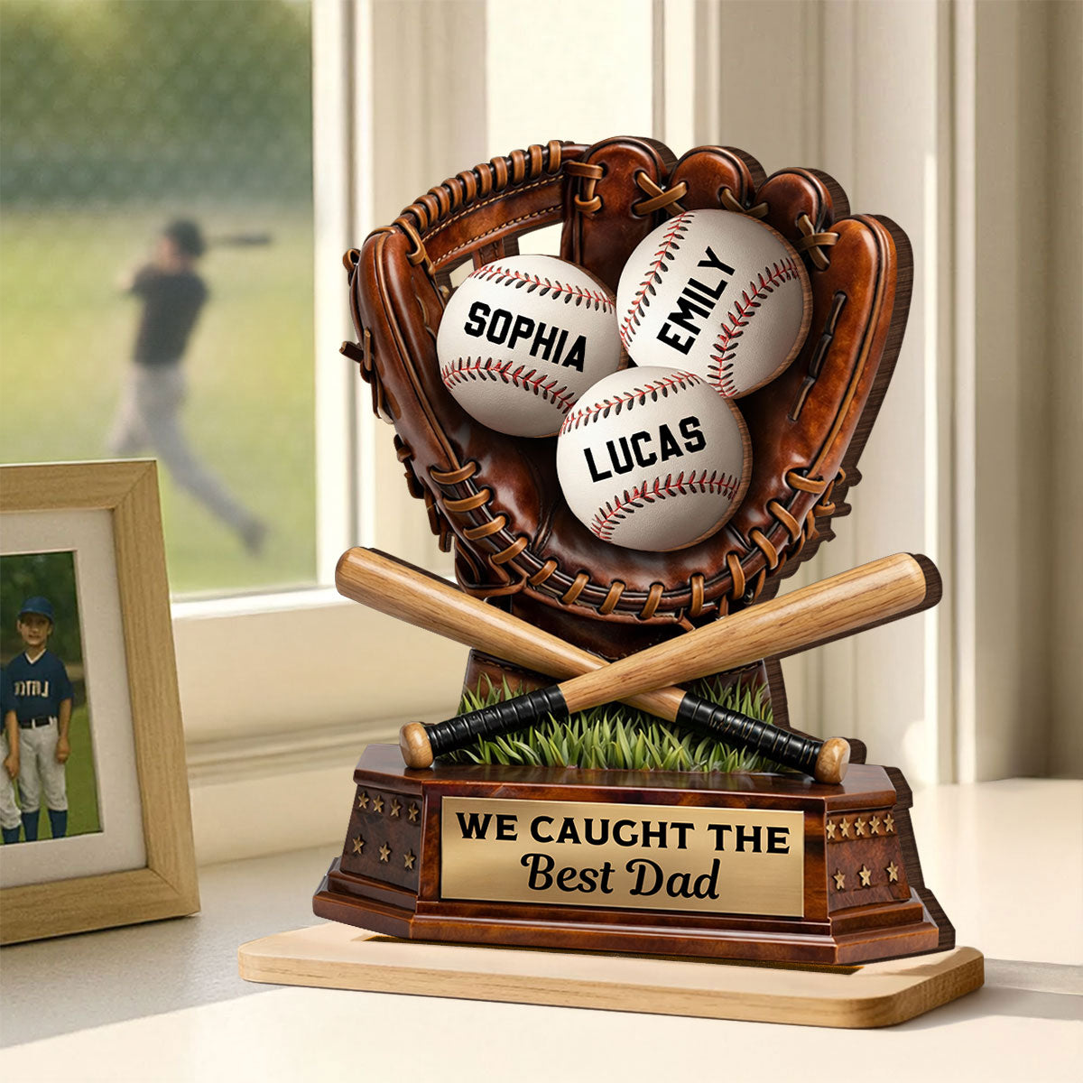 We Caught The Best Dad, Baseball Dad - Personalized 2-Layered Wooden Plaque - Gift for Dad, Husband