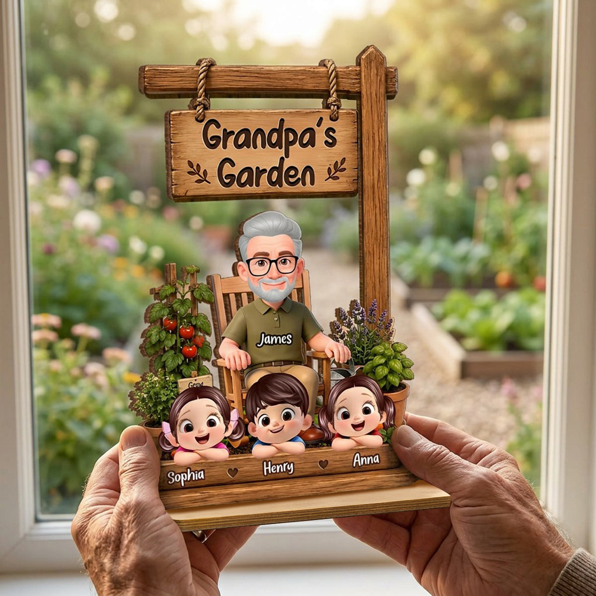 Grandpa's Garden - Personalized 2-Layered Wooden Plaque - Gift for Dad, Husband