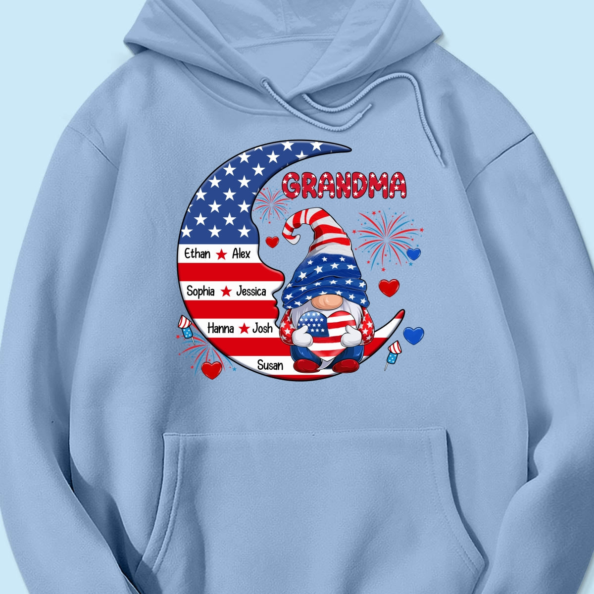 American Gnome Grandma Mom Sitting On Moon Personalized Shirt