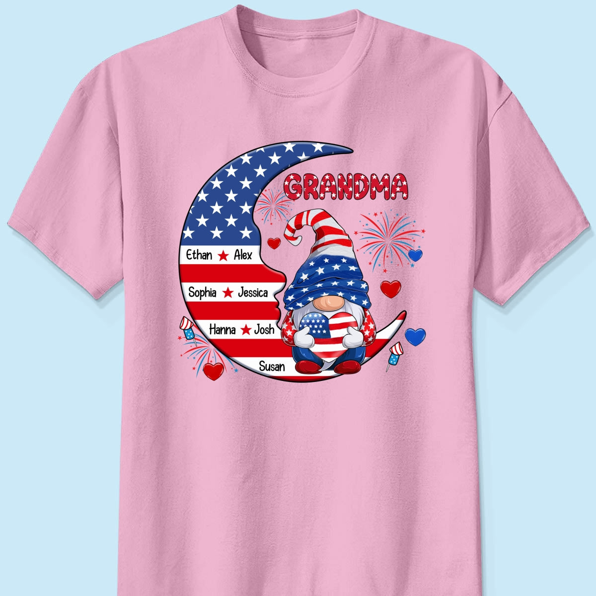 American Gnome Grandma Mom Sitting On Moon Personalized Shirt