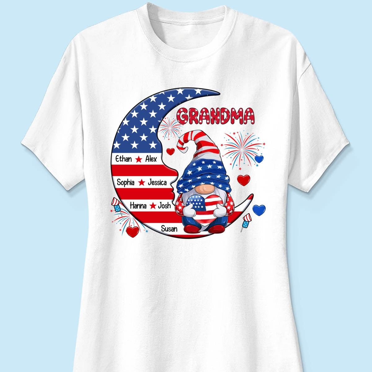 American Gnome Grandma Mom Sitting On Moon Personalized Shirt