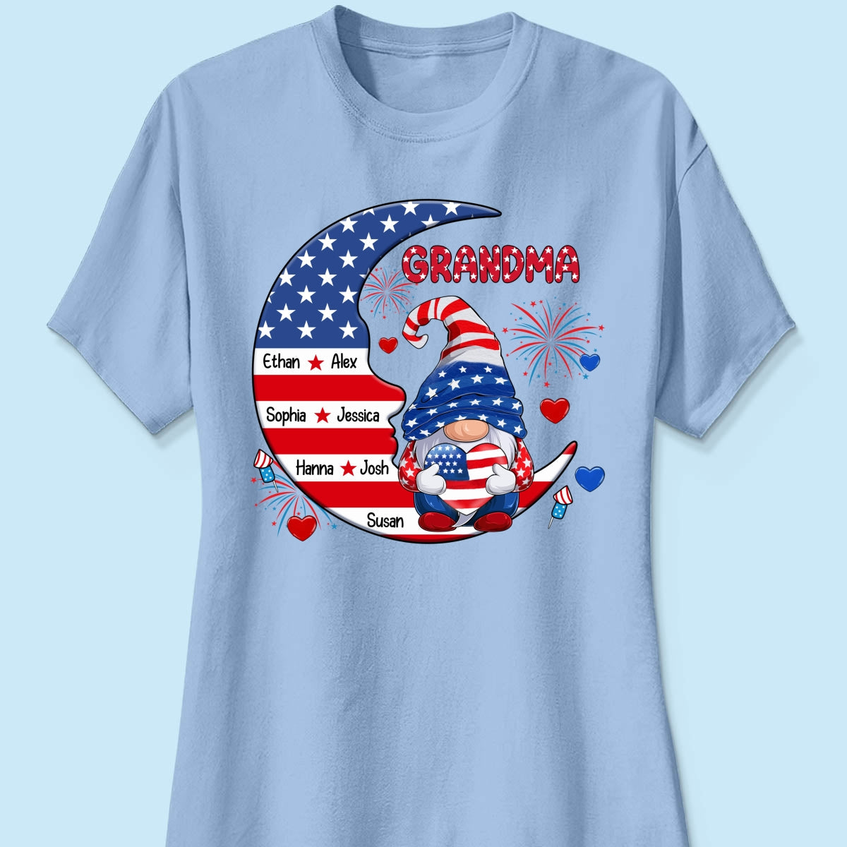 American Gnome Grandma Mom Sitting On Moon Personalized Shirt