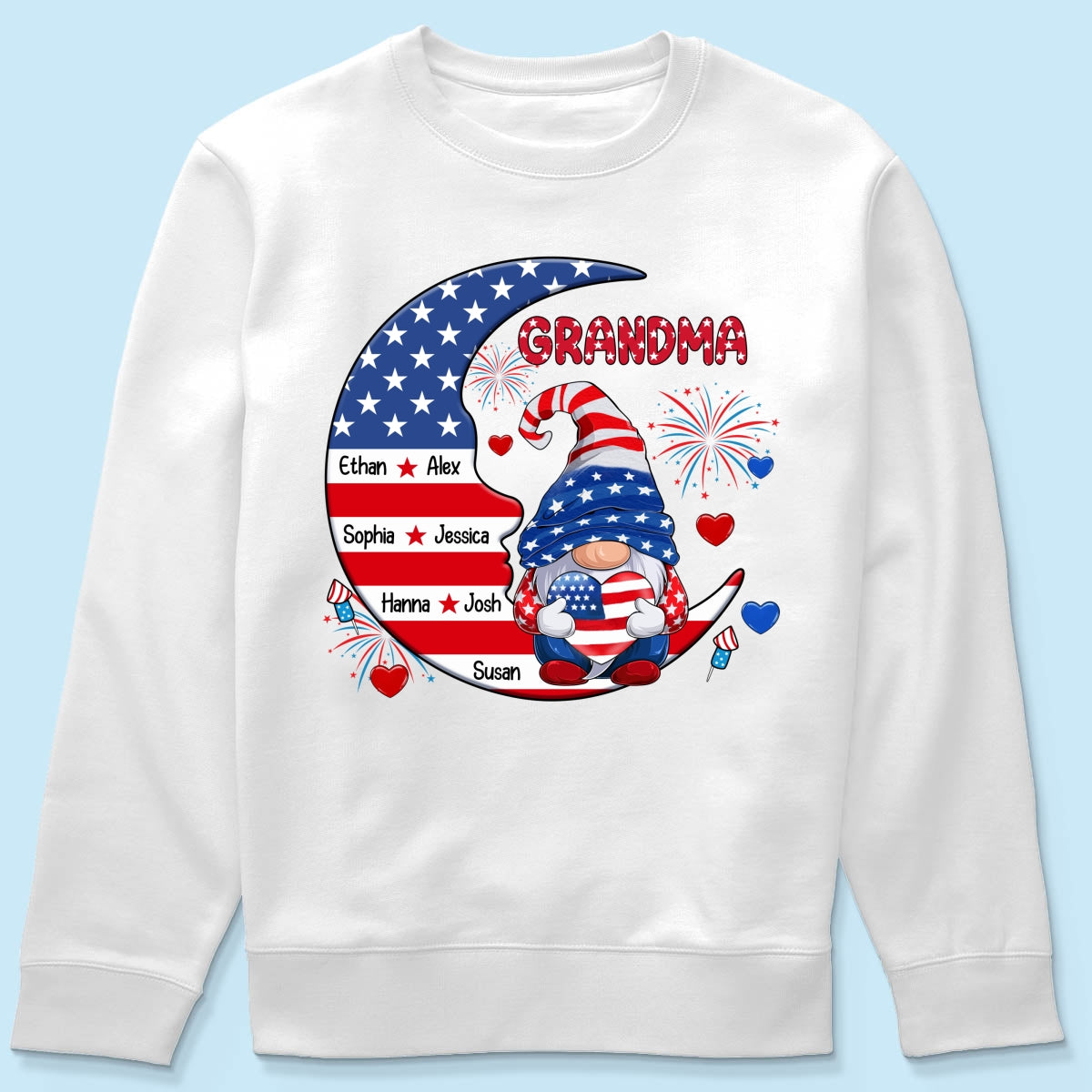 American Gnome Grandma Mom Sitting On Moon Personalized Shirt