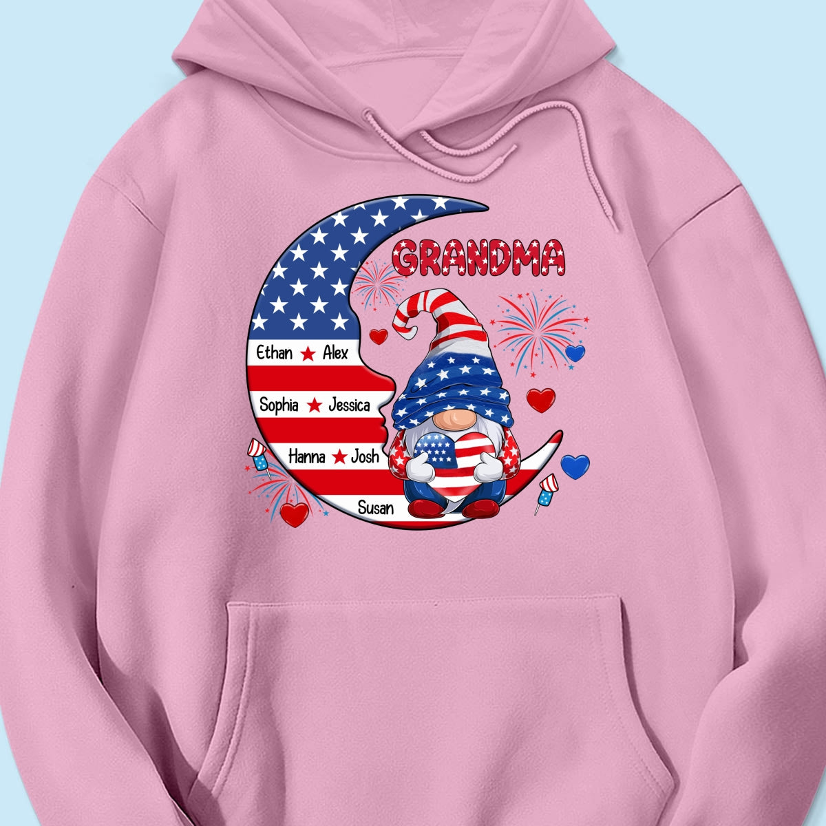 American Gnome Grandma Mom Sitting On Moon Personalized Shirt