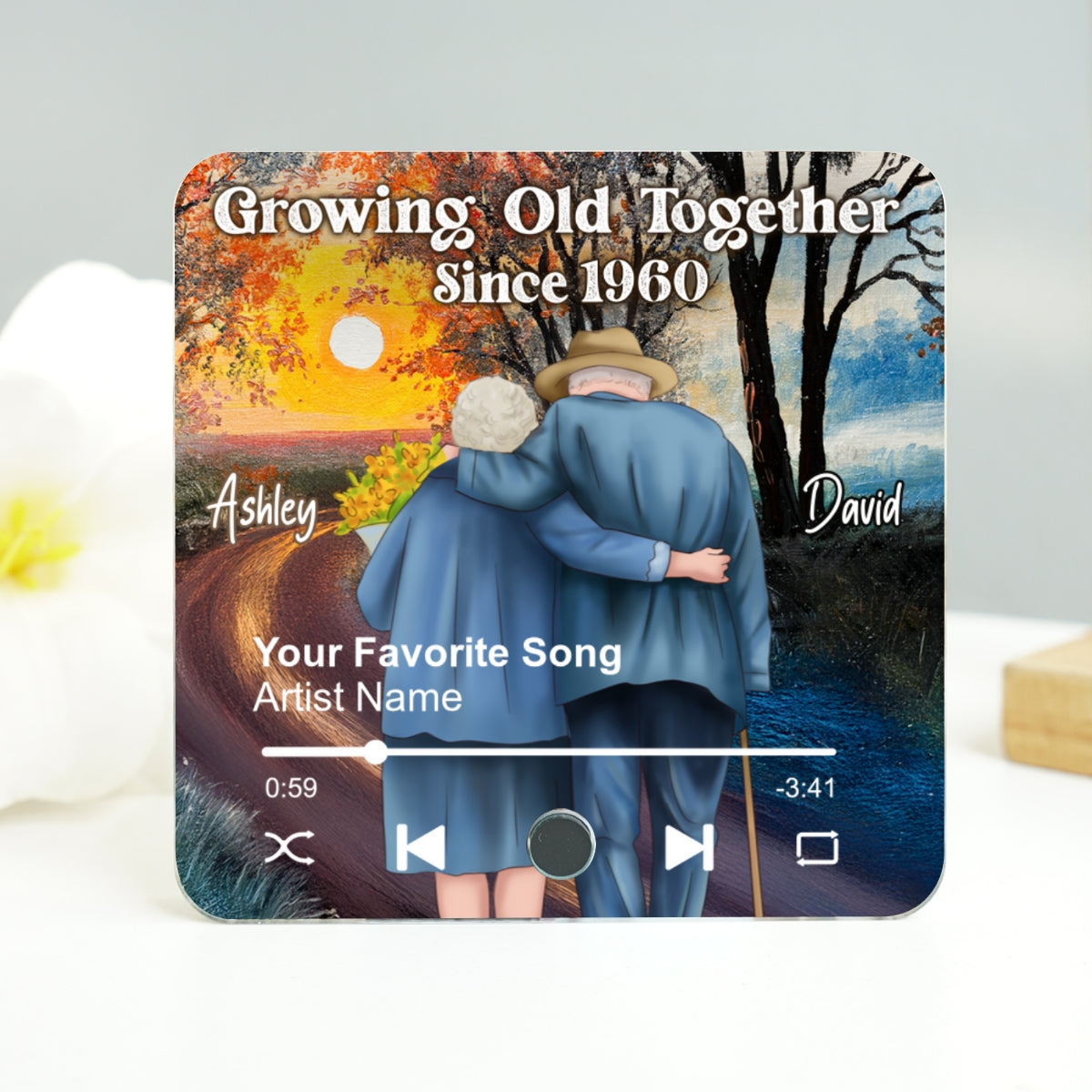 Old Couple Growing Old Together Since Personalized Music Fridge Magnet, Heartfelt 2025 Gift For Couple, For Him, For Her, Boyfriend, Girlfriend, Husband, Wife