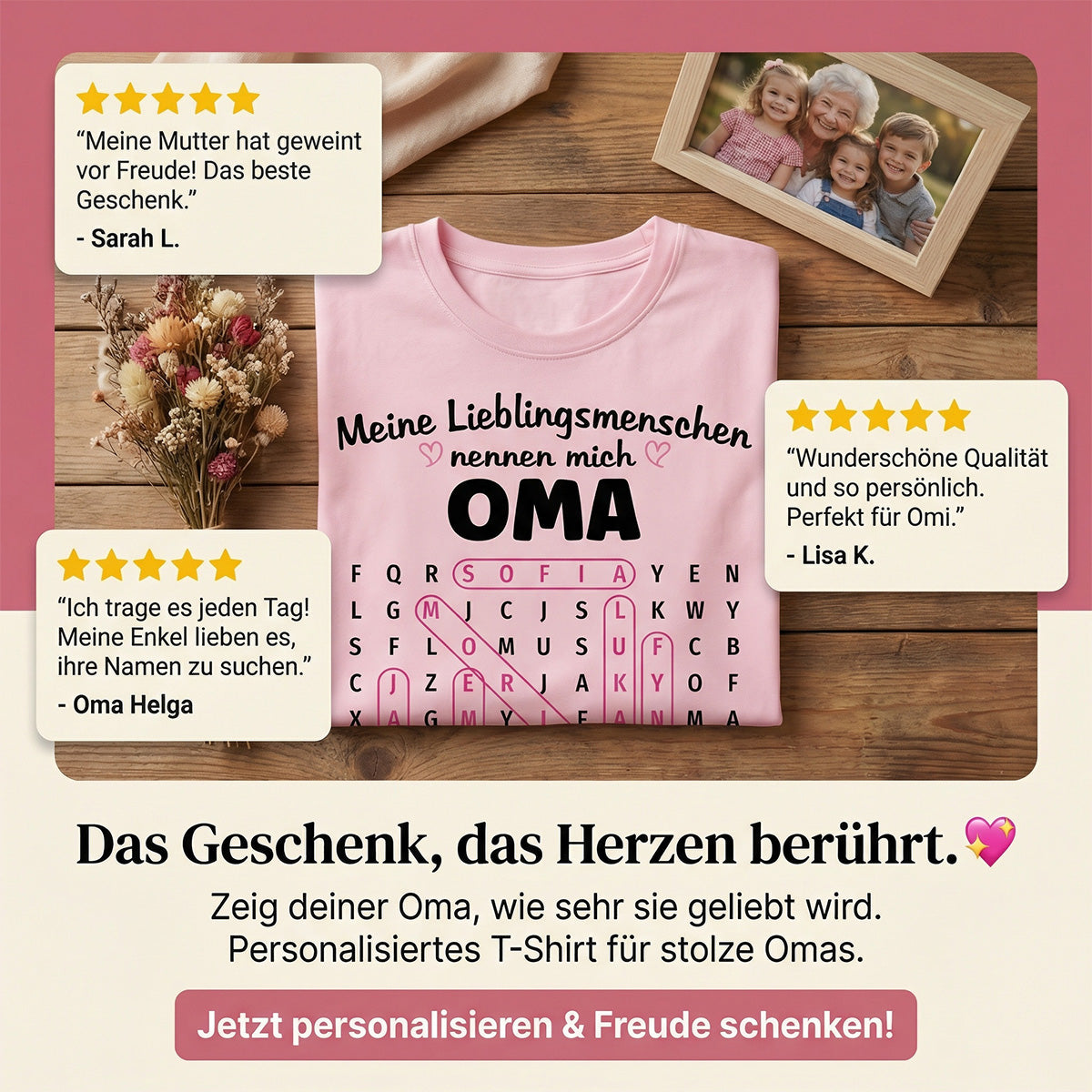 Meine Lieblingsmenschen nennen mich Oma Wortsuchrtsel – Personalisiertes Shirt – Geschenk fr Oma
