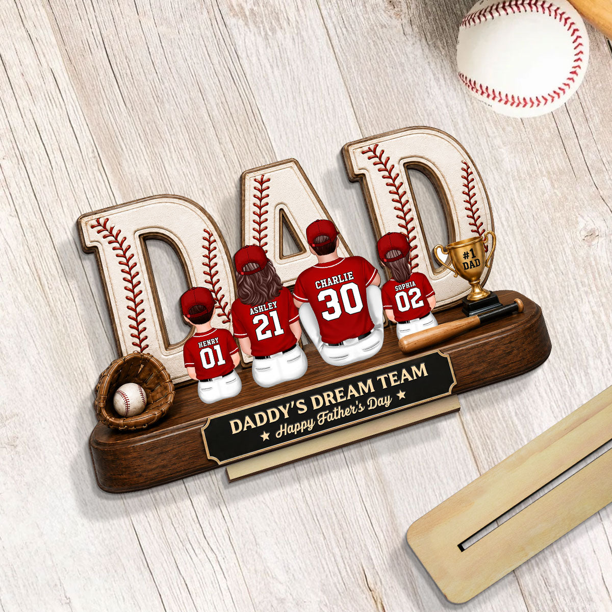 Baseball Daddy's Dream Team - Personalized 2-Layered Wooden Plaque - Unique Trending Gift For Dad, Husband, Baseball Fans