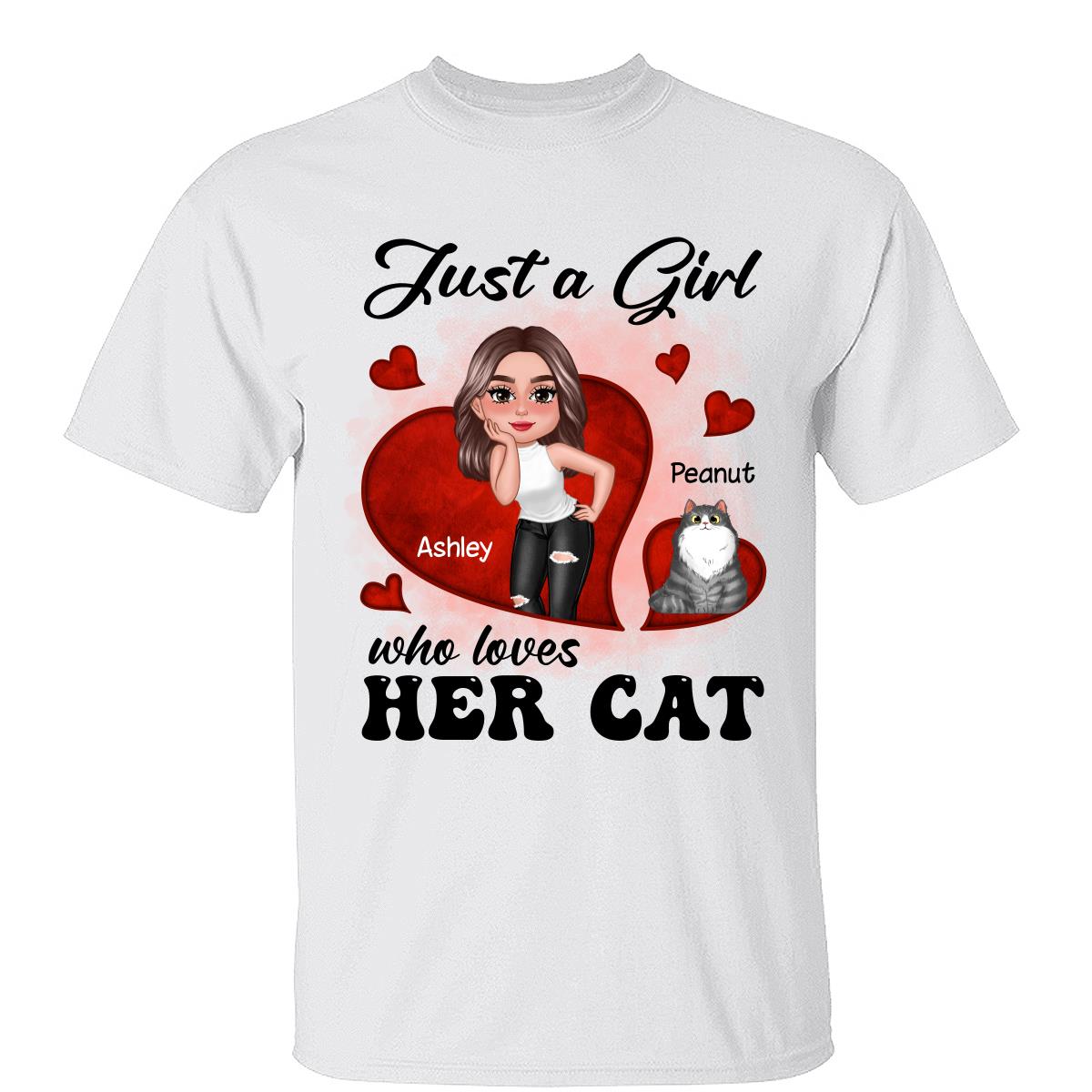 Just A Girl Who Loves Her Cats Red Hearts Personalized Shirt