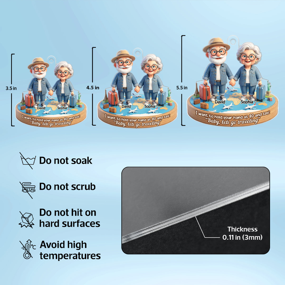 3D Effect Old Couple Baby Let's Go Traveling - Personalized Acrylic Car Hanger - Sentimental Gift for him, for her