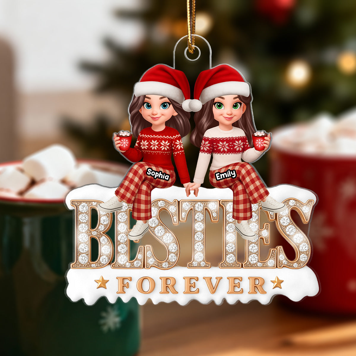 3D Shining Effect Besties Forever - Personalized Acrylic Ornament - Gift For Best Friends