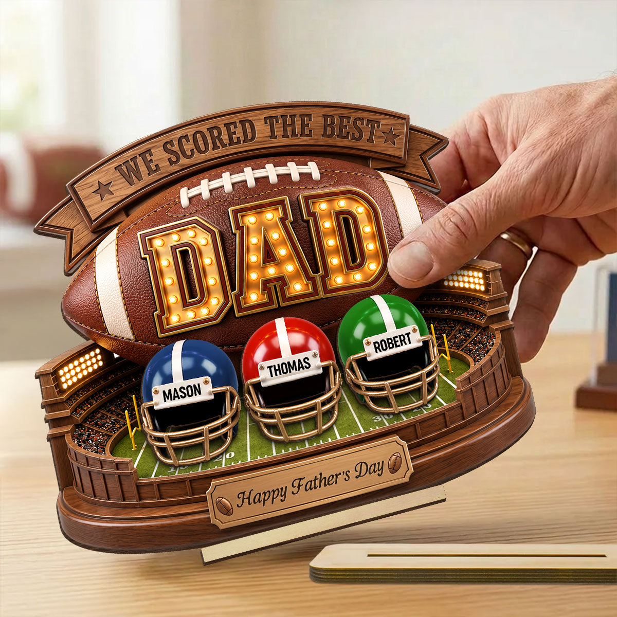 American Football Best Dad - Personalized 2-Layered Wooden Plaque - Gift For Dad, Husband