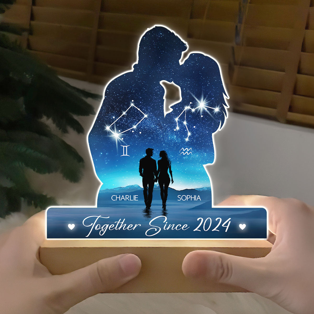 Our Love Was Written In The Stars Personalized Couple Kissing Shaped Acrylic LED Night Light, Anniversary Gift For Her, For Him, Husband, Wife