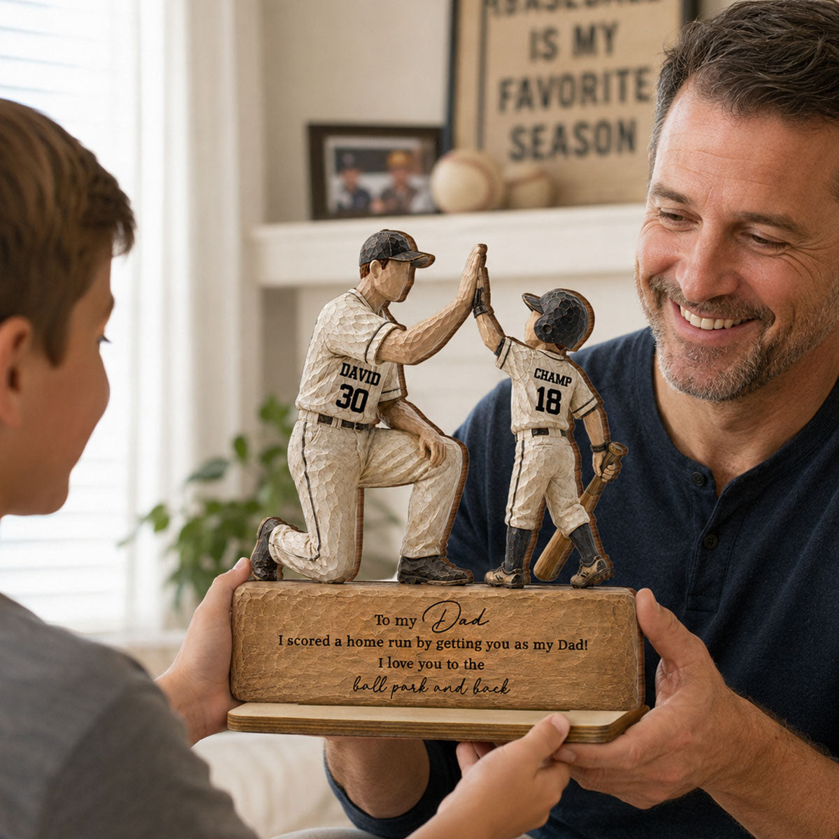 I Scored a Home Run with You as My Dad - Personalized 2-Layered Wooden Plaque - Gift for Dad from Son Daughter