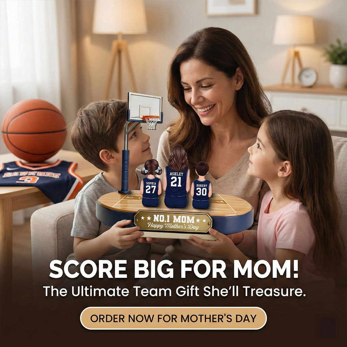 Mommy's Basketball Dream Team - Personalized 2-Layered Wooden Plaque - Gift For Basketball Mom