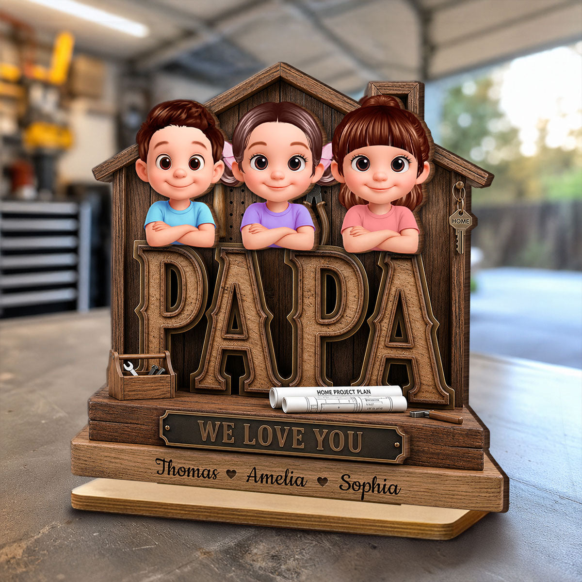 Papa Home Tools We Love You - Personalized 2-Layered Wooden Plaque - Gift for Grandpa, Dad