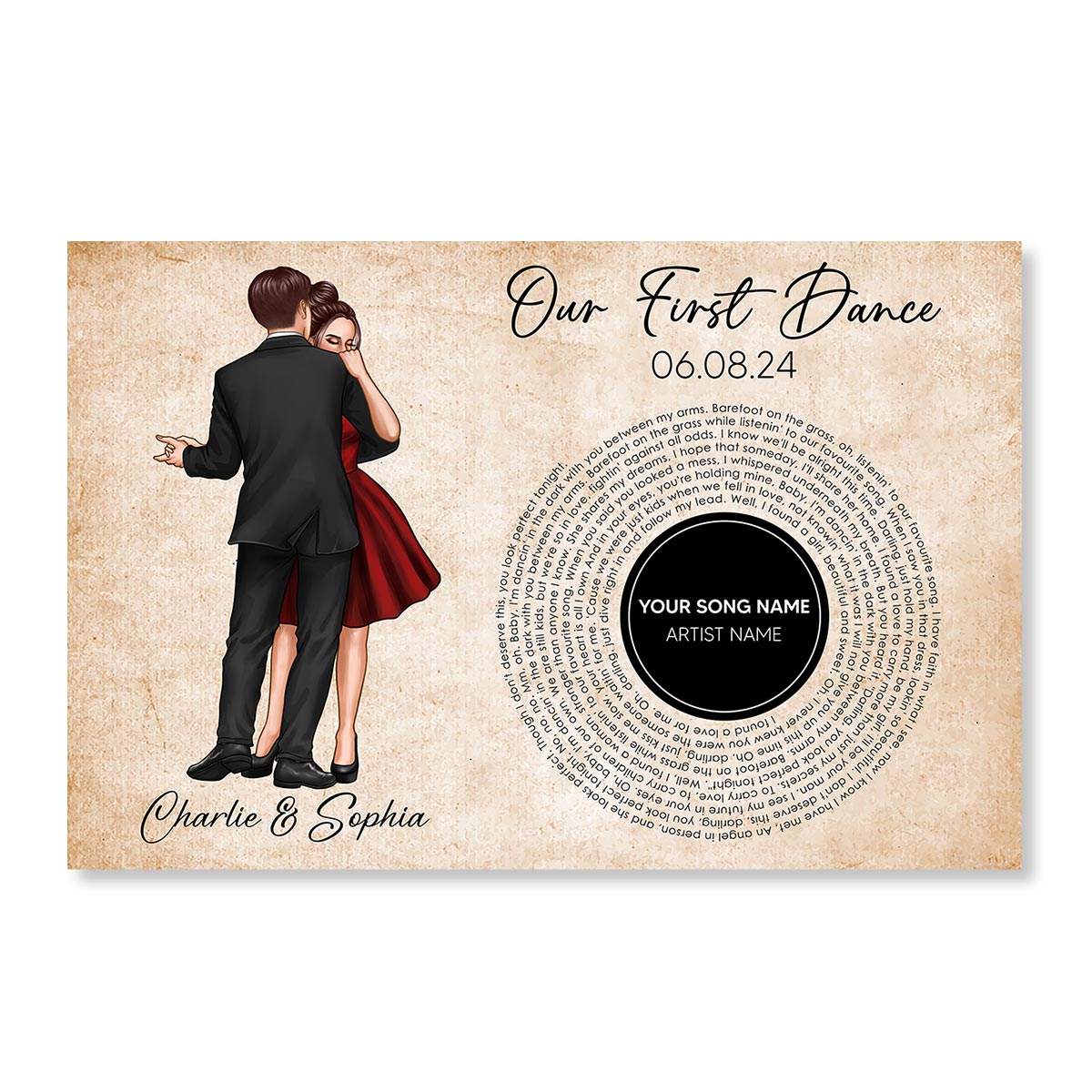 Our First Dance Couple Dancing Favorite Song Vinyl RecordPersonalized Poster, Heartfelt Gift, Wedding Gift For Couple, For Him, For Her