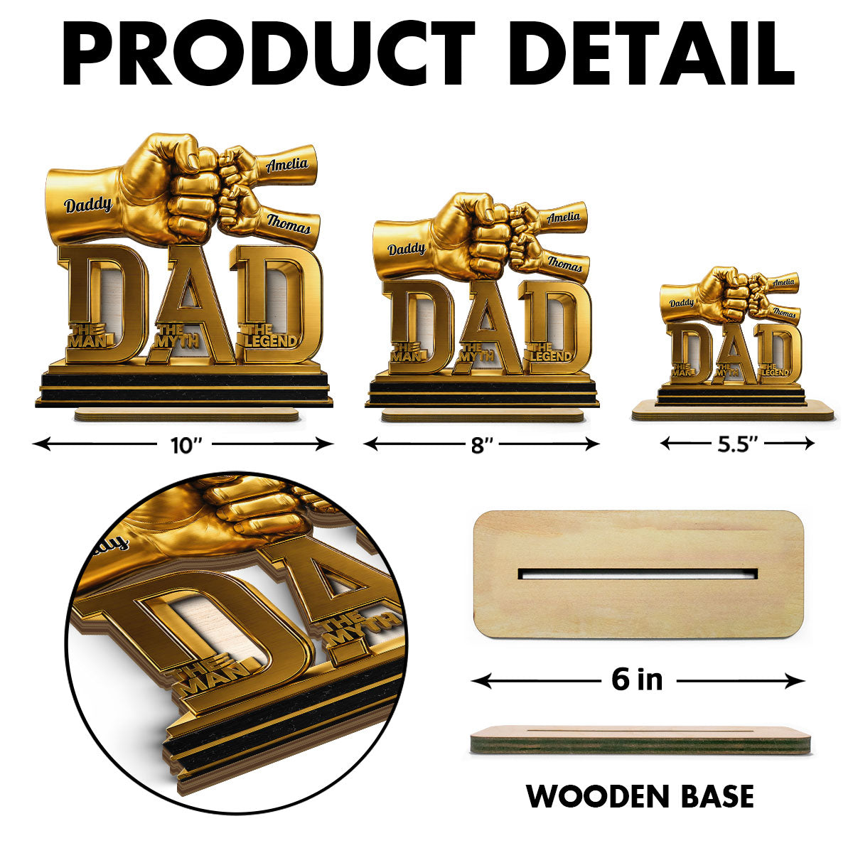 Dad The Man The Myth The Legend - Personalized 2-Layered Wooden Plaque - Gift for Dad, Husband