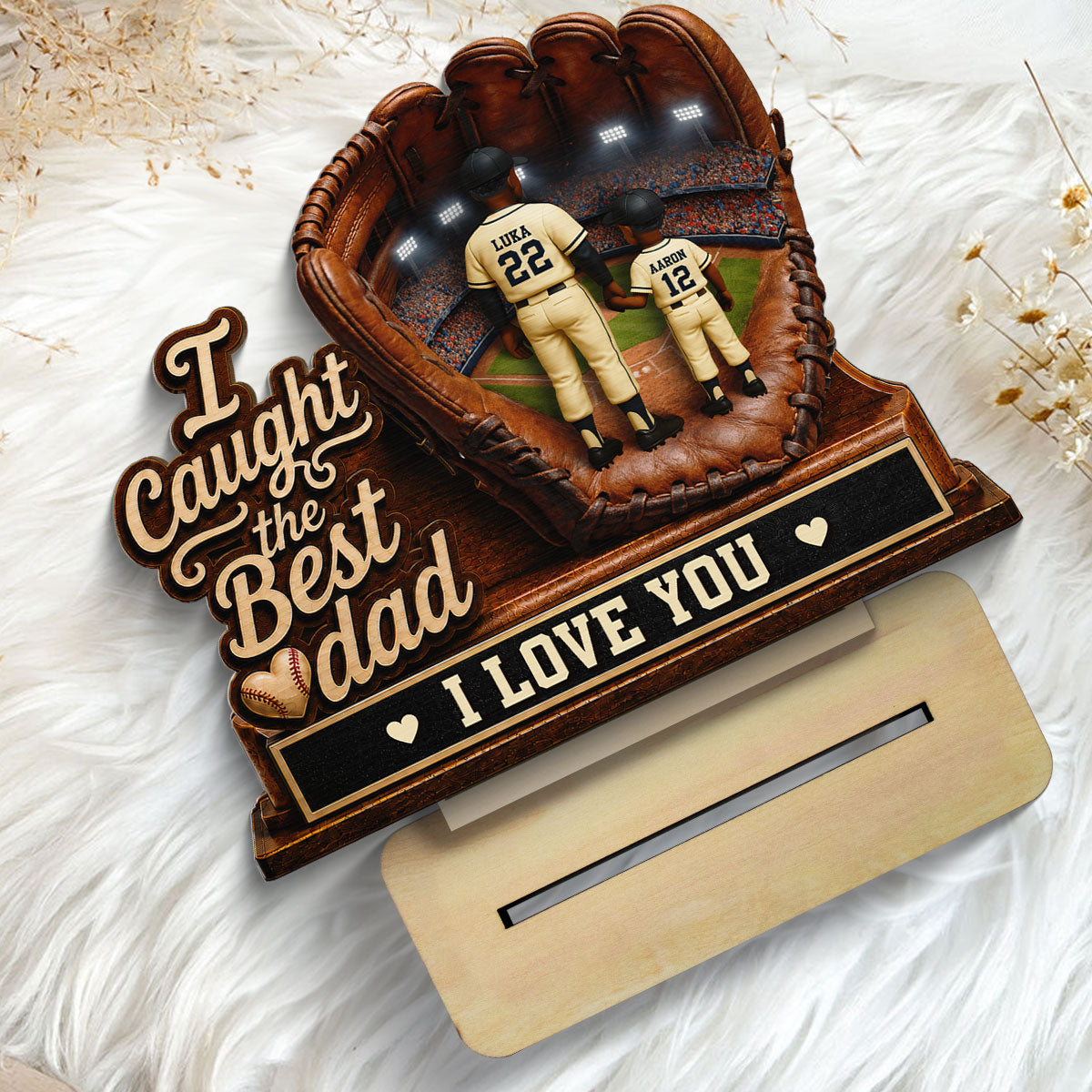 We Caught The Best Grandpa Man & Kids In Glove - Personalized 2-Layered Wooden Plaque - Happy For Baseball Grandpa