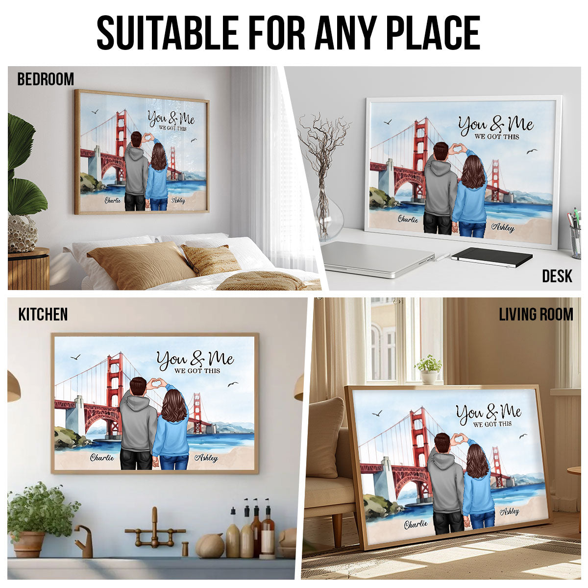 Personalized Couple Bridge Landscape Poster, Gift, Anniversary Gift for Couples