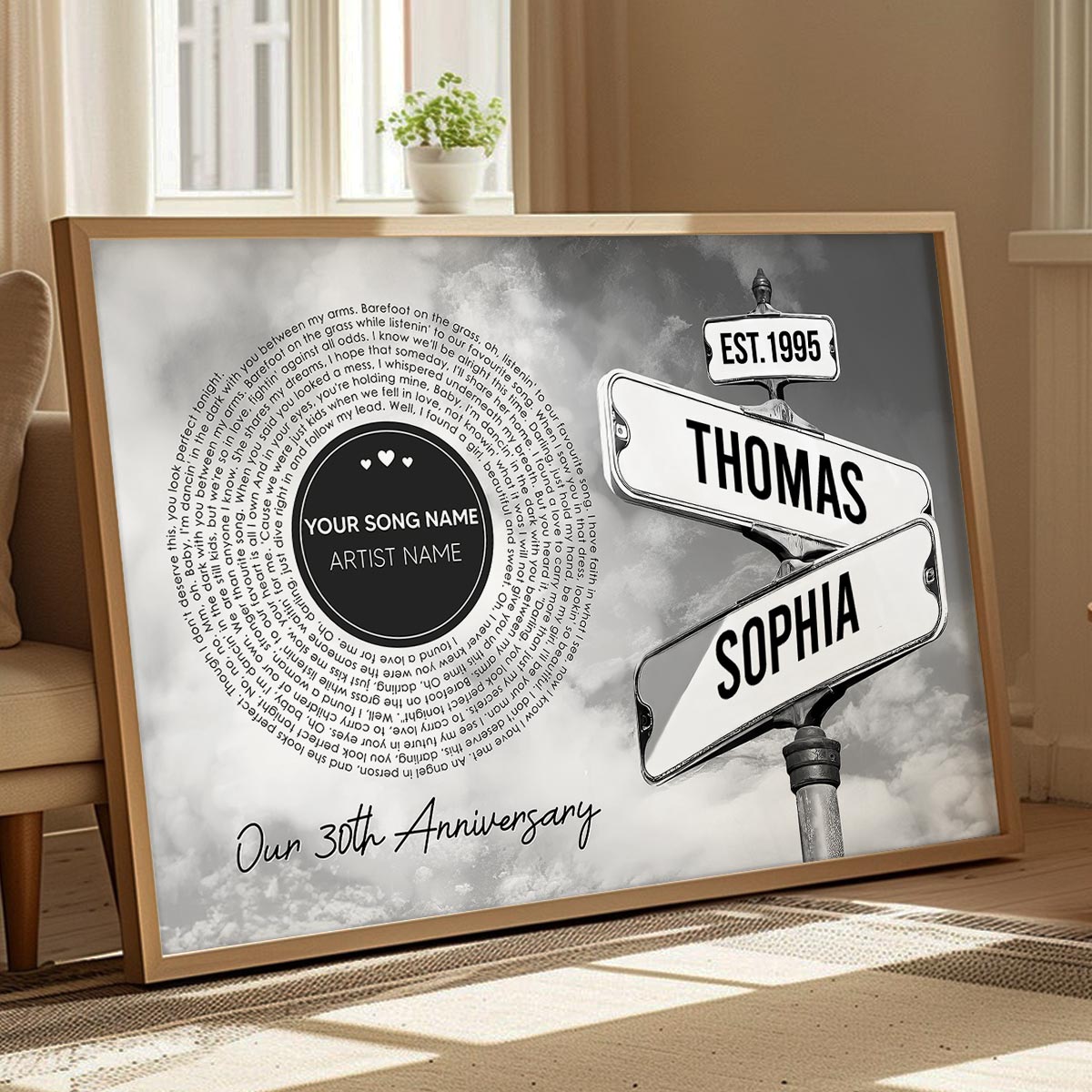 Vintage Crossroads Street Sign Song Lyrics Art Personalized Poster, Anniversary Gift For Girlfriend Boyfriend Wife Husband