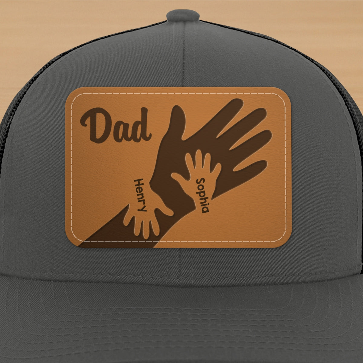 Dad Grandpa Kids Hands Personalized Leather Patch Hat, Father's Day gift