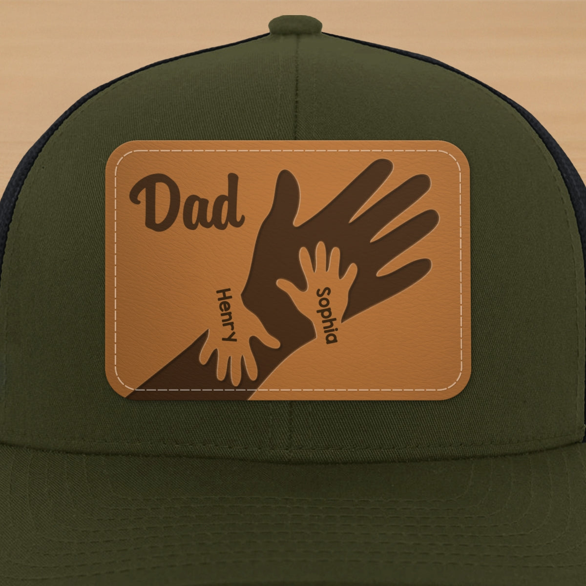 Dad Grandpa Kids Hands Personalized Leather Patch Hat, Father's Day gift